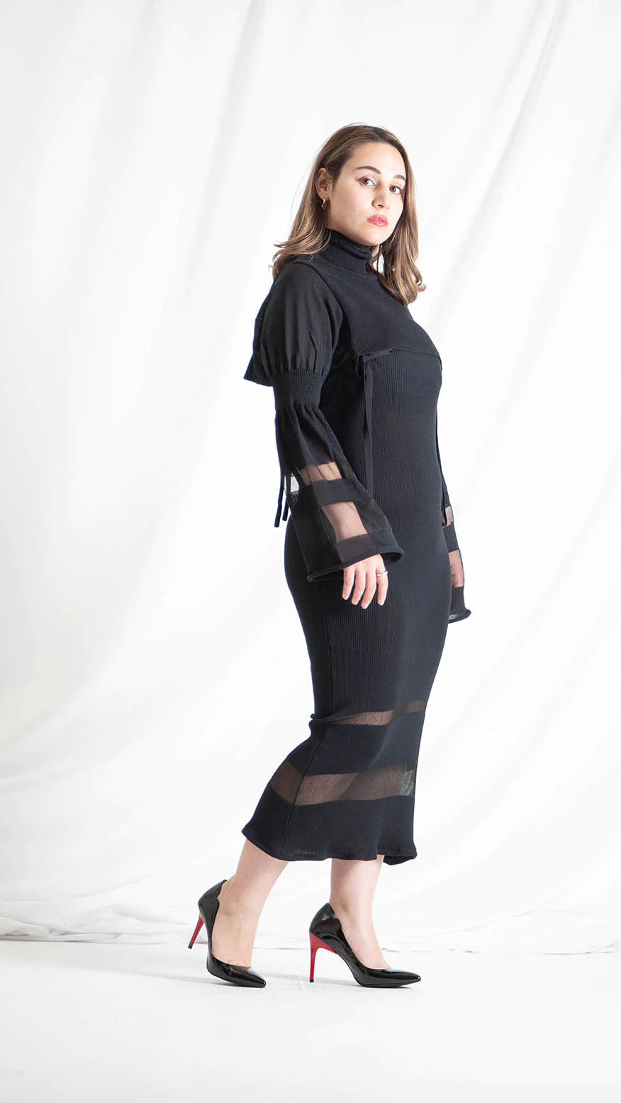 シースルーニットロングワンピース